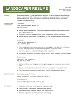An example template for a landscaping resume.