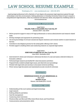 A law school resume example