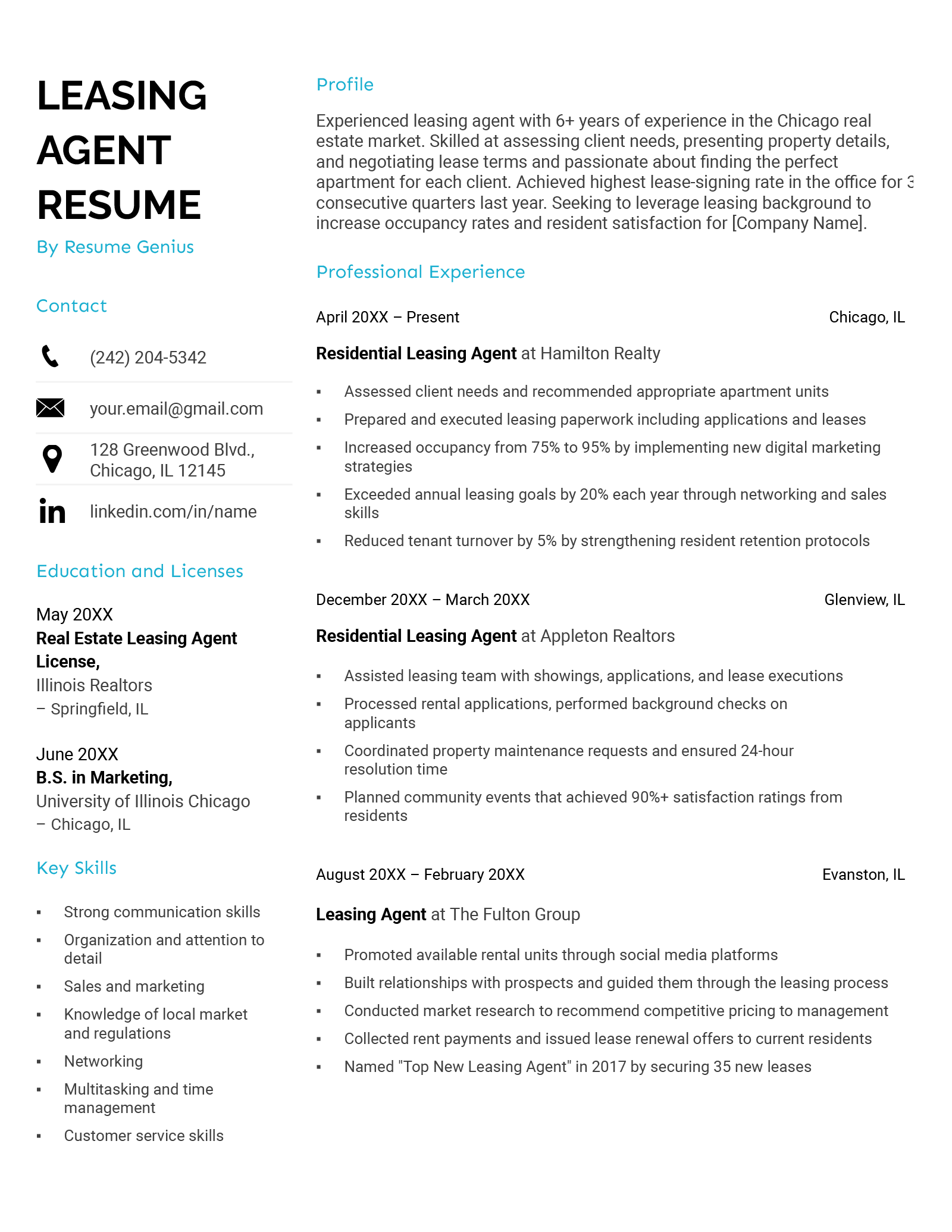 Leasing Agent Resume Example Template