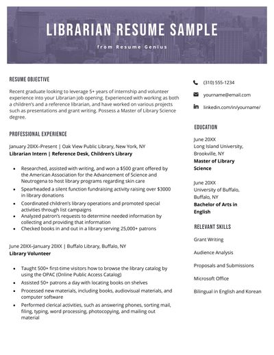 Librarian resume sample