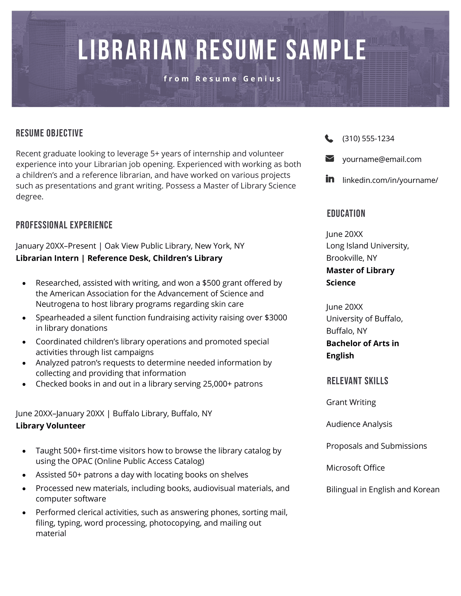 Librarian resume sample