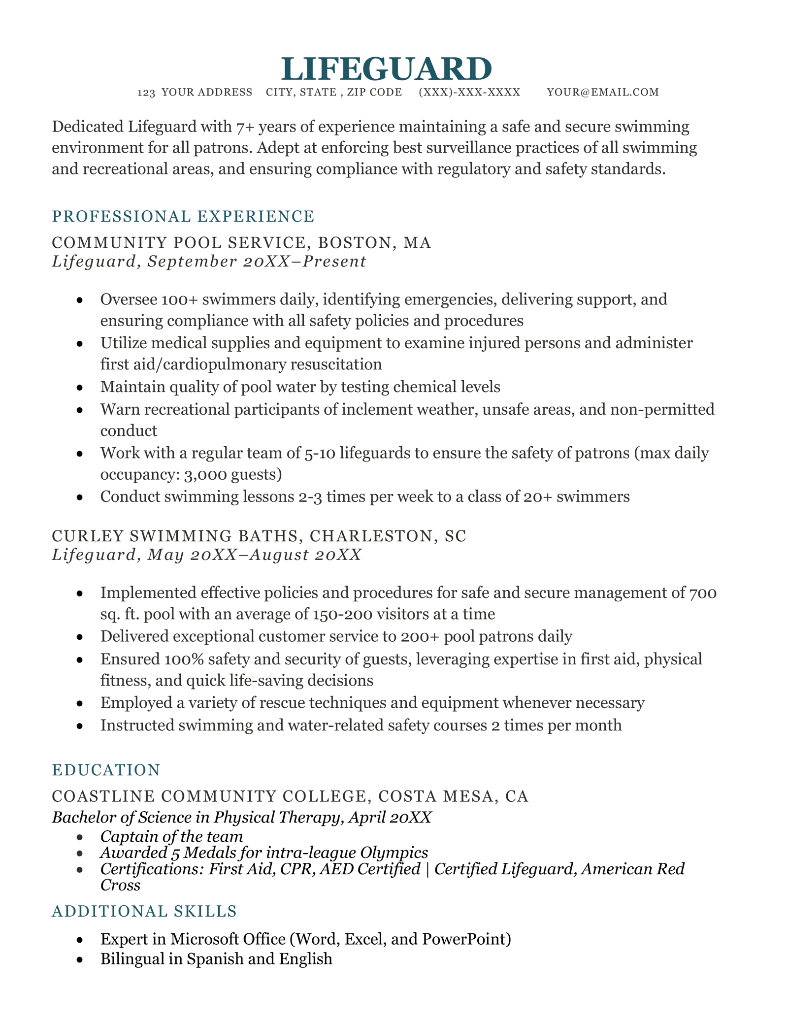 Lifeguard Resume Sample