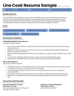 A line cook resume sample with blue highlights to make the applicant stand out