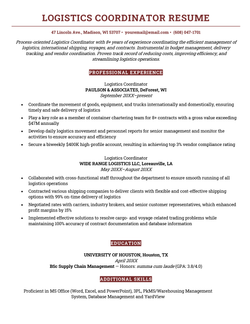 Logistics Coordinator Resume Sample Template