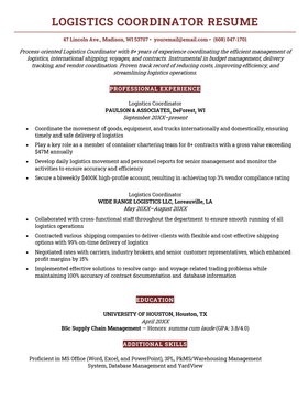 Logistics Coordinator Resume Sample Template