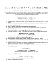 Logistics Manager Resume Shadowsilencer