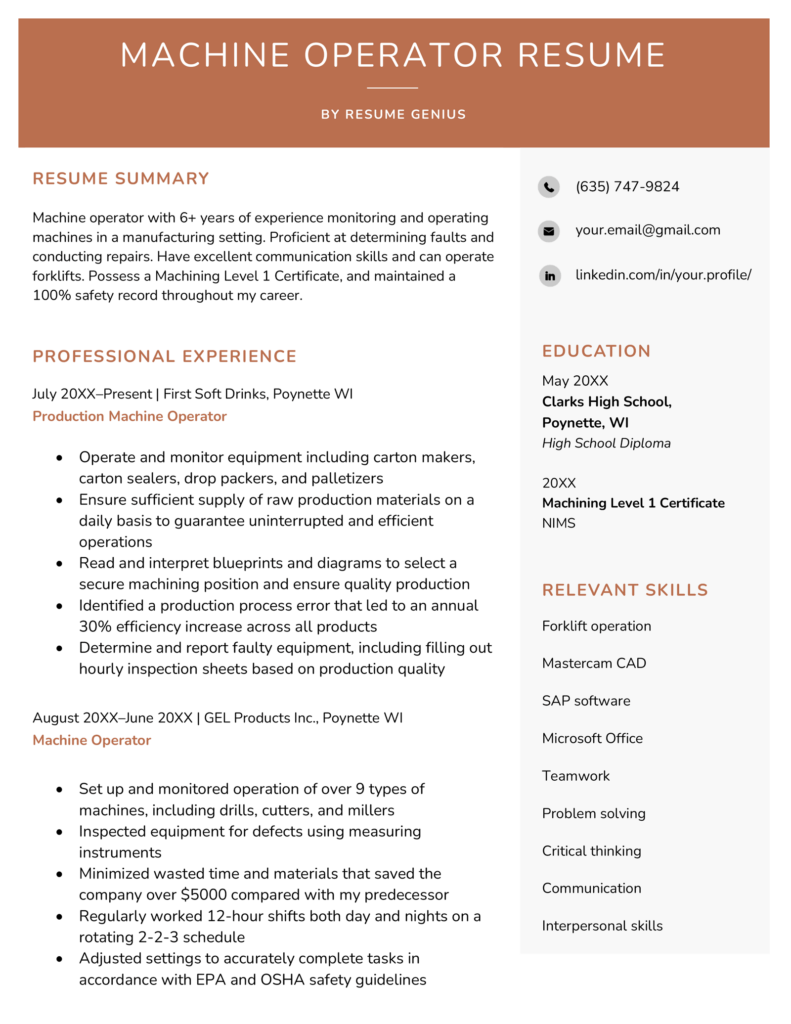 Machine Operator Resume Sample - Machine Operator Resume Example 791x1024
