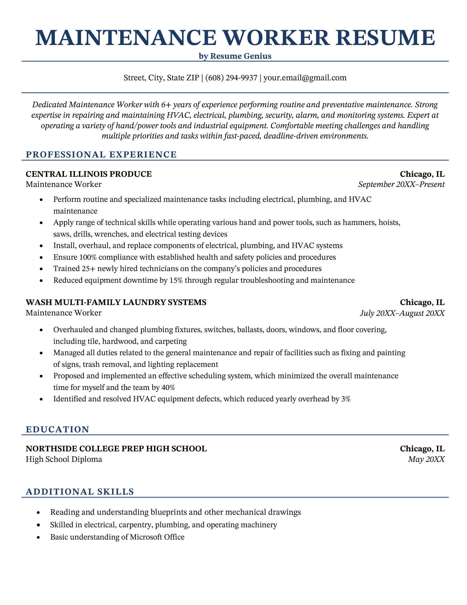 objective on resume for maintenance worker