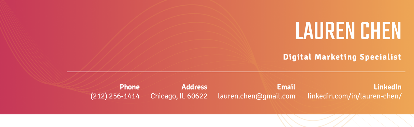 Cover letter header with a red and orange gradient background.