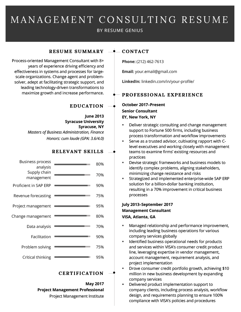 An example of a management consulting resume