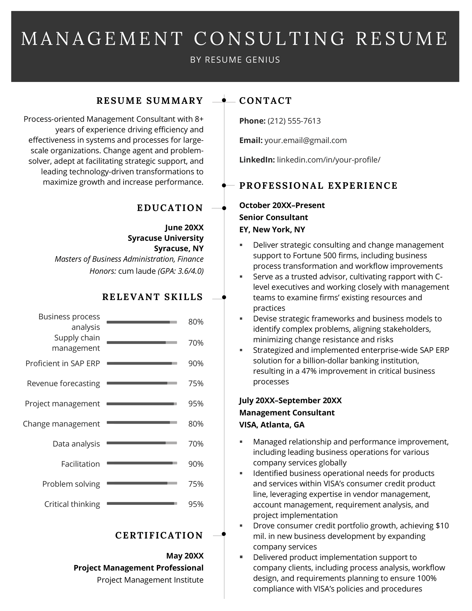 An example of a management consulting resume