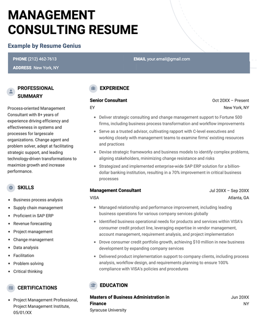 An example of a management consulting resume