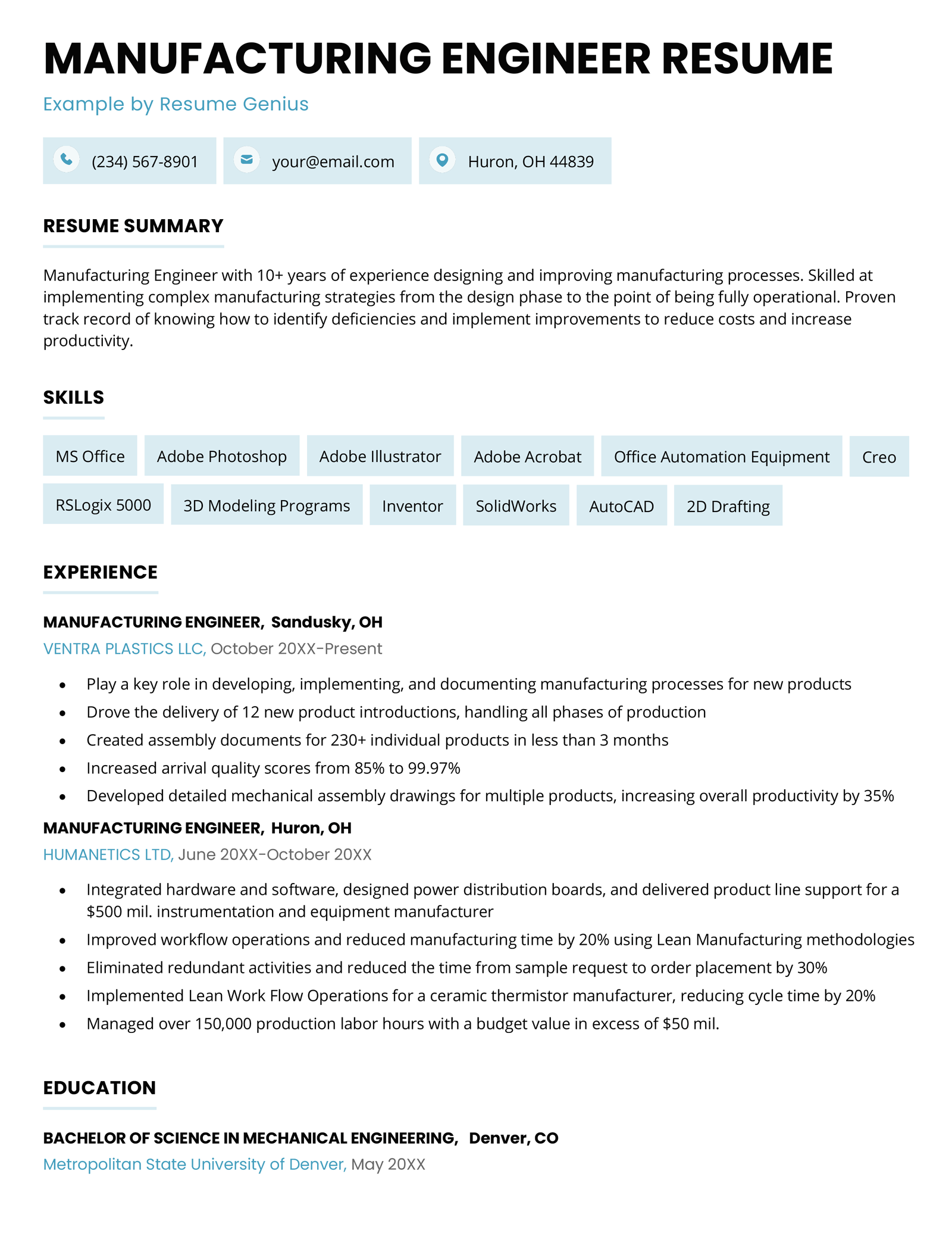 An Example of a Manufacturing Engineer Resume
