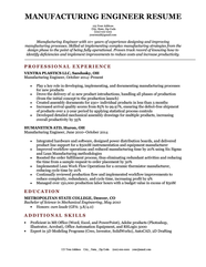 Manufacturing Engineer Resume Sample