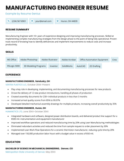 An Example of a Manufacturing Engineer Resume