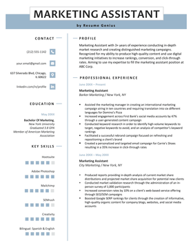 An example of a marketing assistant resume