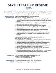 Math Teacher Resume Example Template Newcast Teacher Resume Math Riset