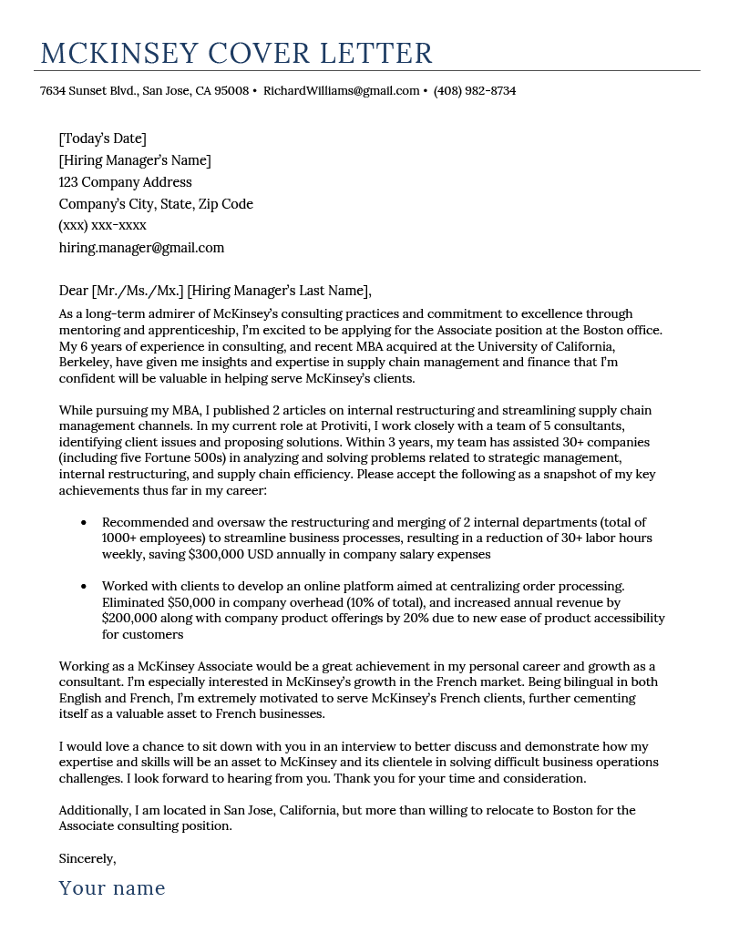 Consulting Cover Letter Example (+Skills List)