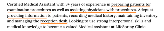 Example of a medical assistant resume objective.