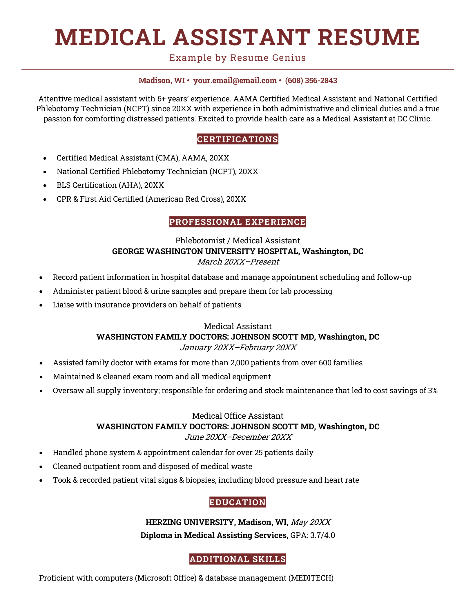 An image of a medical assistant resume example