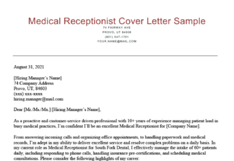 Receptionist Cover Letter Example Resume Genius