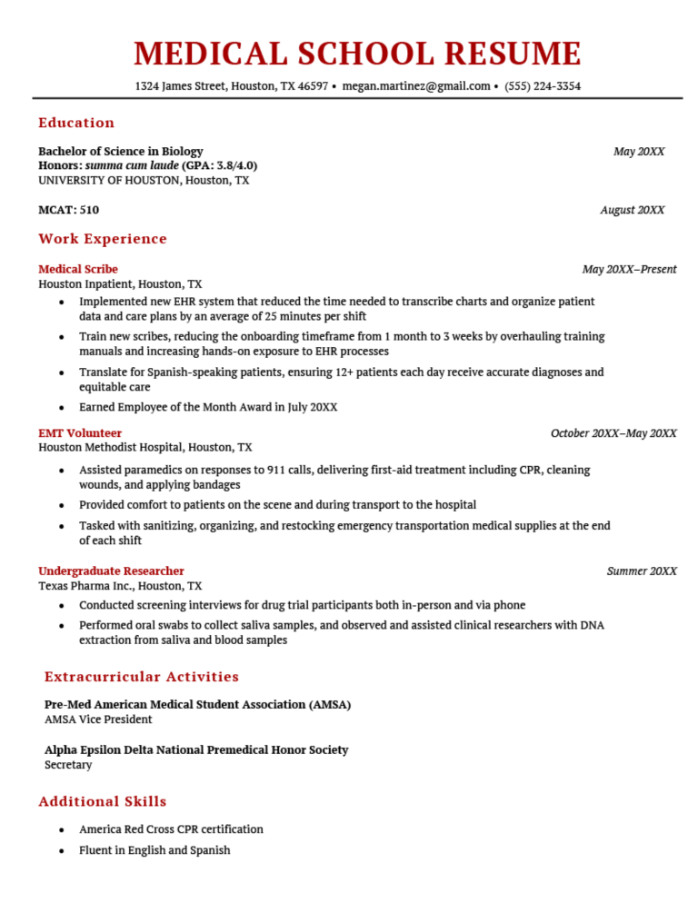 Medical School Resume (Free Example & Writing Tips)