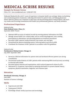 Medical Scribe Resume Sample Template