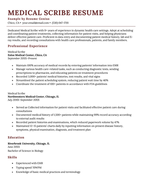 Medical Scribe Resume Sample Template