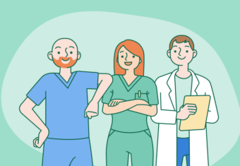 An image of seven medical staff in a medical setting