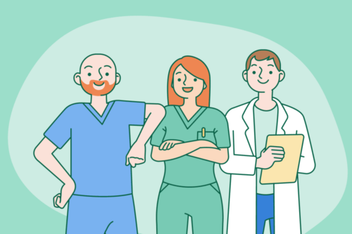 An image of seven medical staff in a medical setting