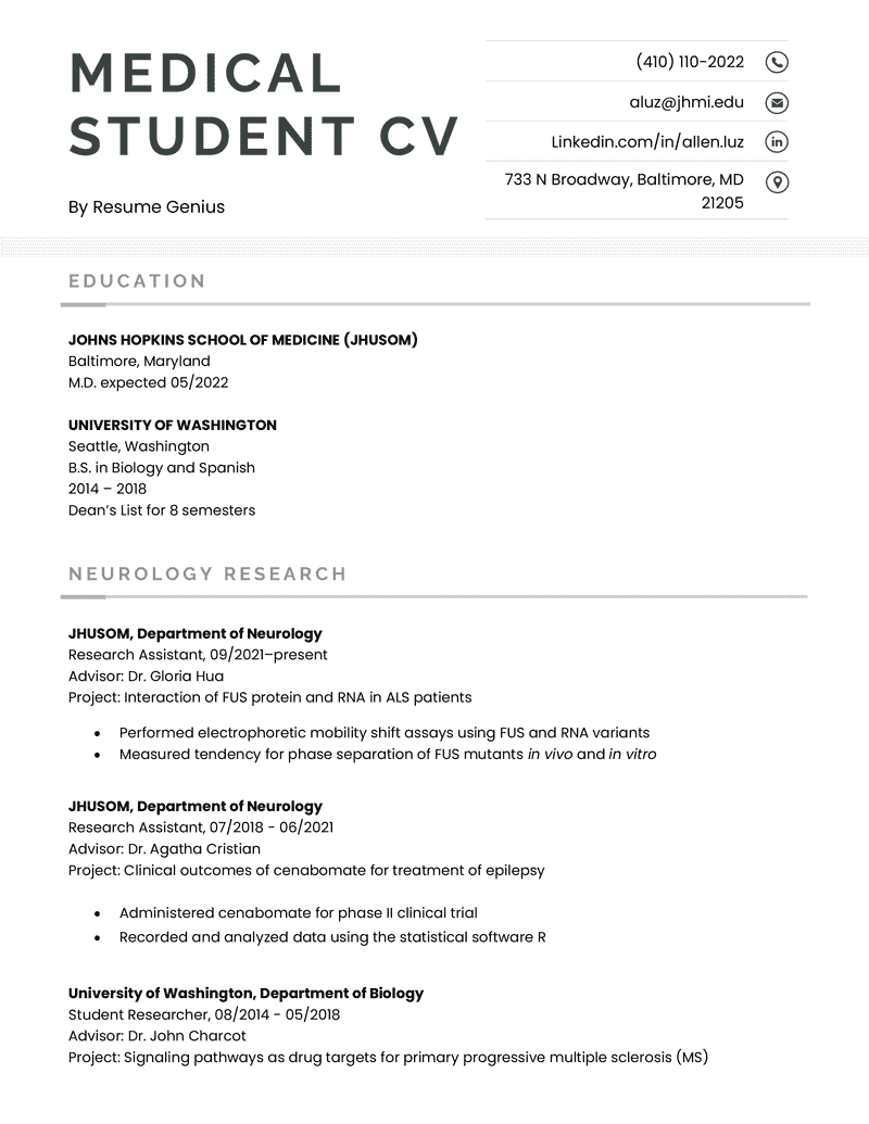 resume template medical student