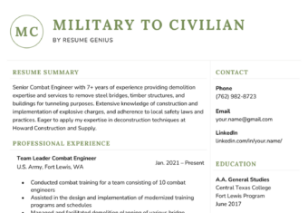 An example of a military to civilian resume
