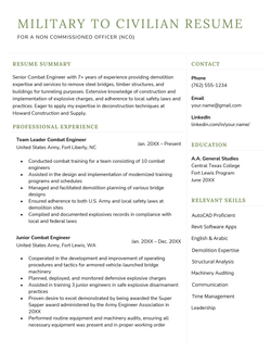 An example of a military to civilian resume