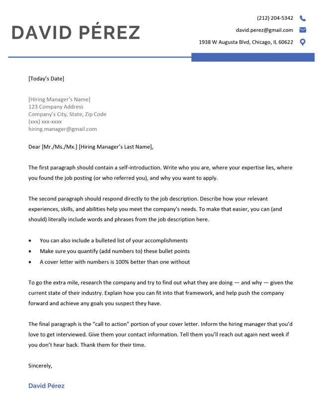 Minimalist Cover Letter Template, Blue — hubpage image for our cover letter templates landing page