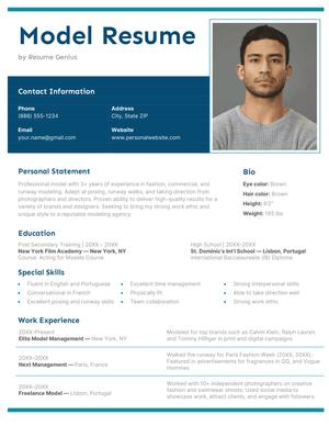 A sample resume for a model.