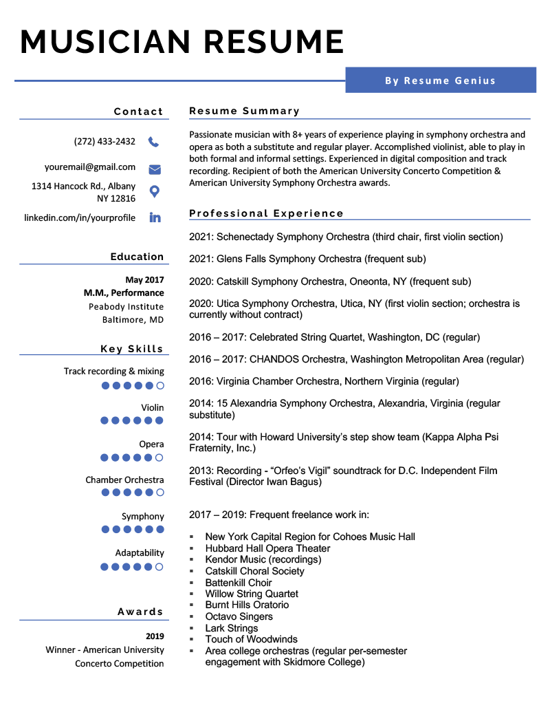 An example of a musician resume