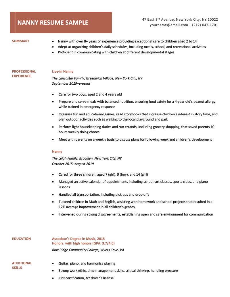 Nanny resume example template