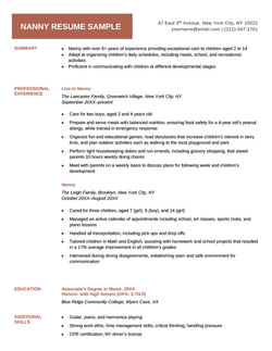 Nanny resume example template