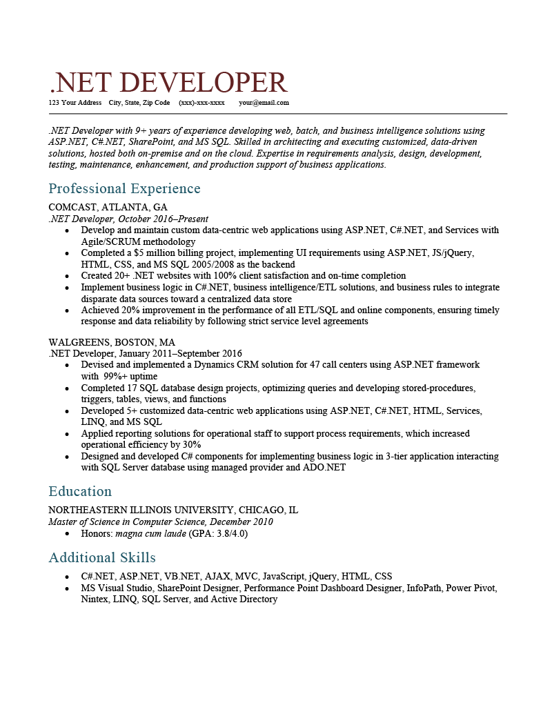 An Example of an .Net Developer Resume