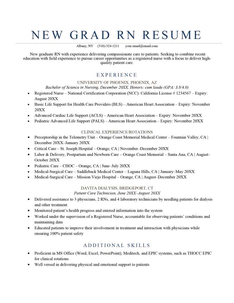 sample resume for rn new grad