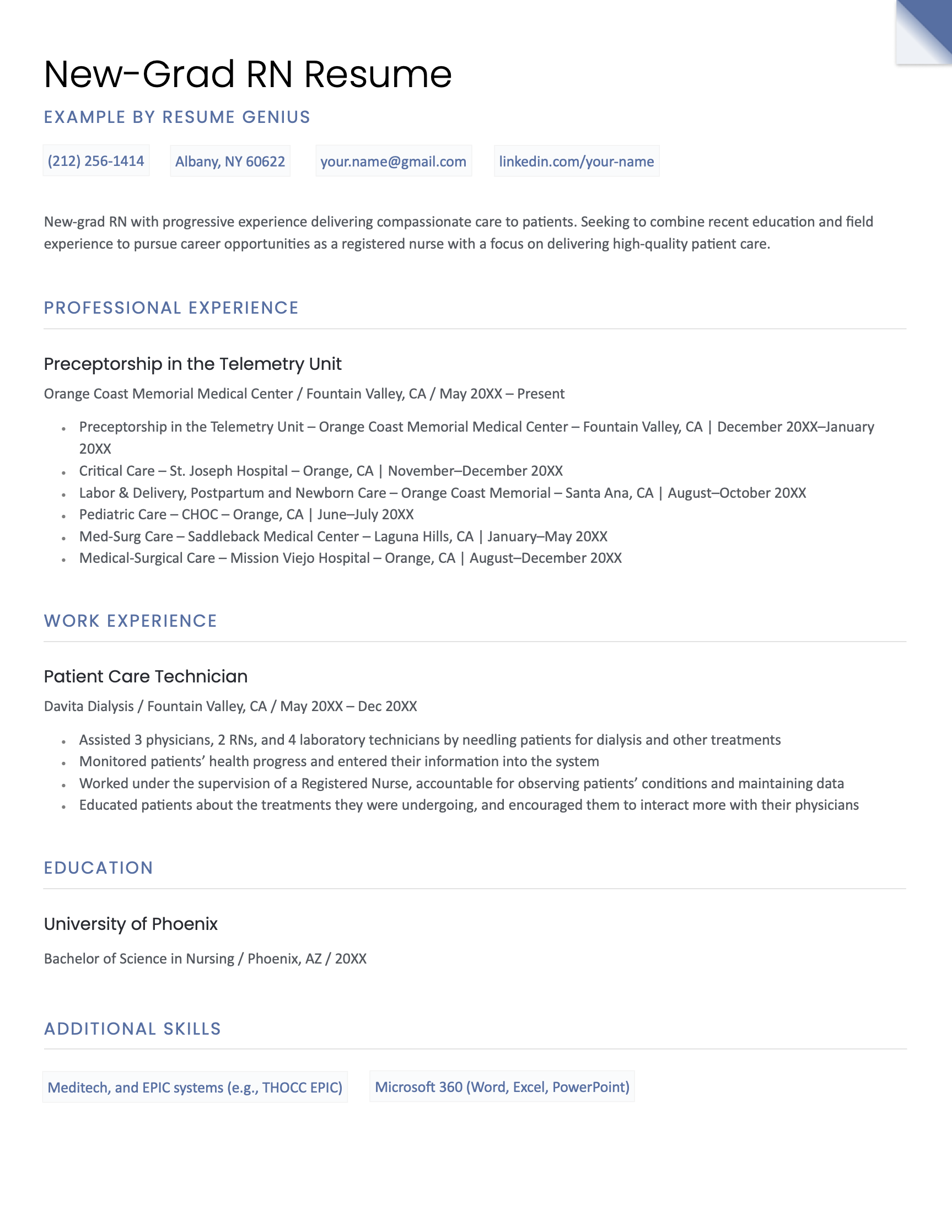 New Grad RN Resume Template