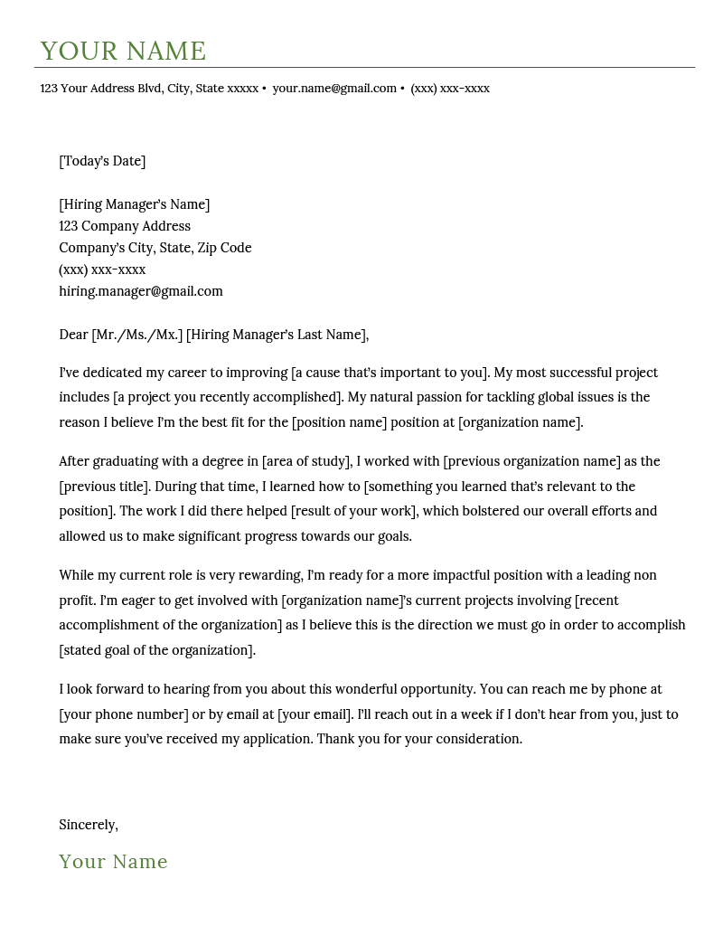 A non profit cover letter template