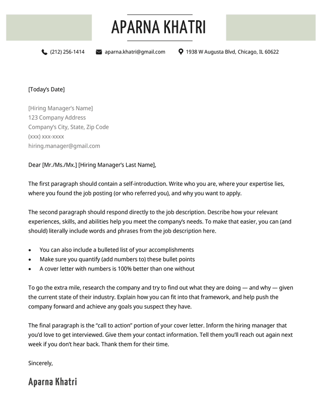 Notre Dame Creative Cover Letter Template, green version for cover letter templates hubpage