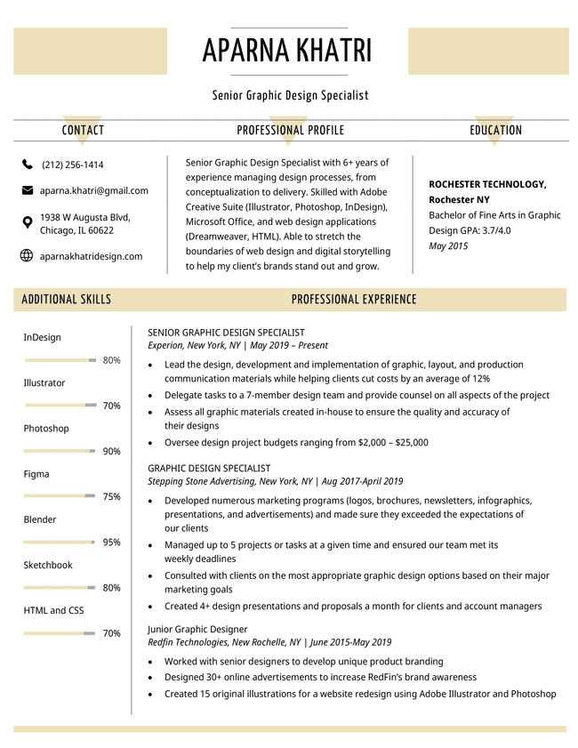 The Notre Dame creative resume template in yellow