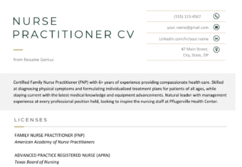 An example nurse practitioner CV