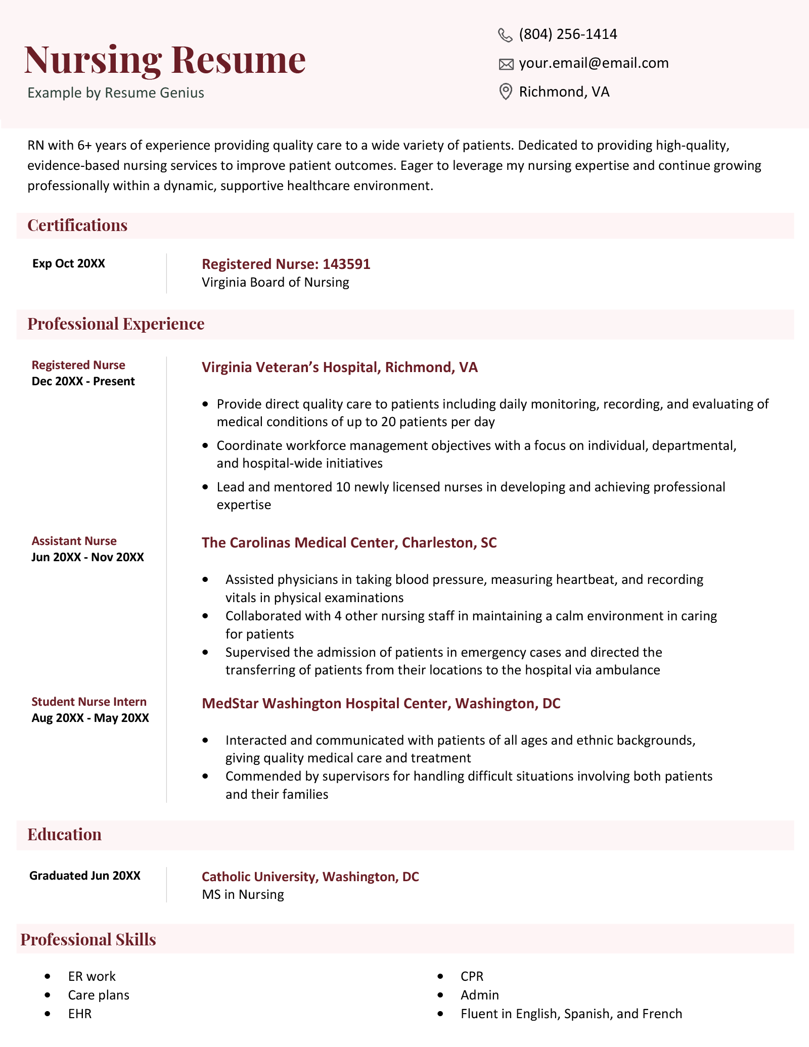 Cv Nurse Telegraph   Nursing Resume Example 