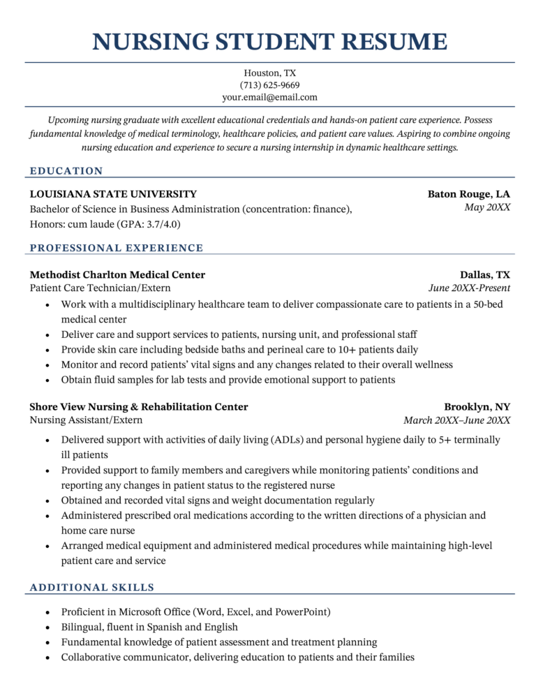 resume templates for nursing students