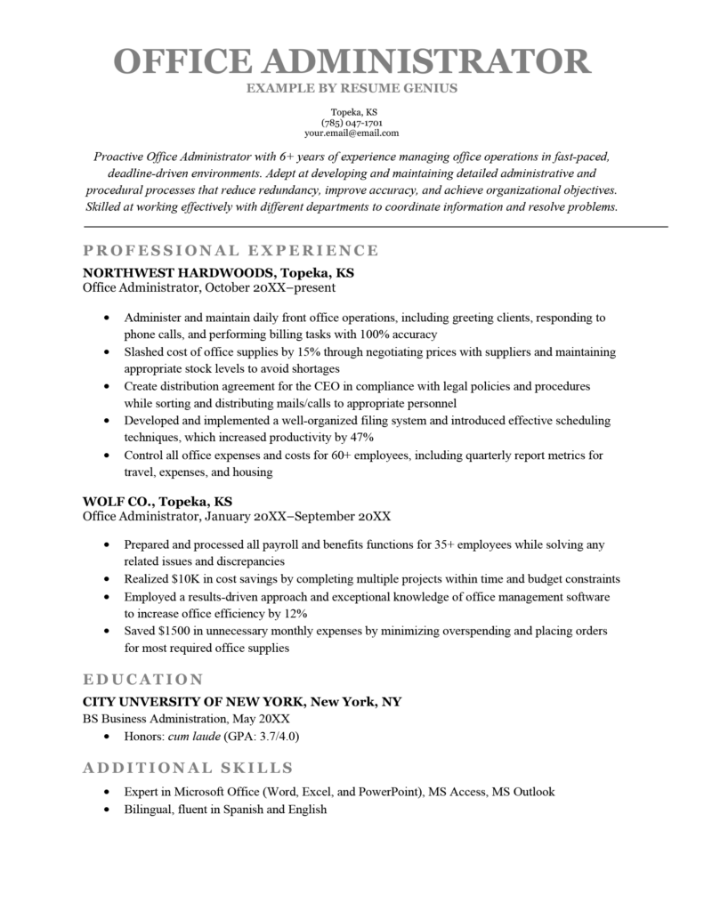 Office Administrator Resume [Example to Download]