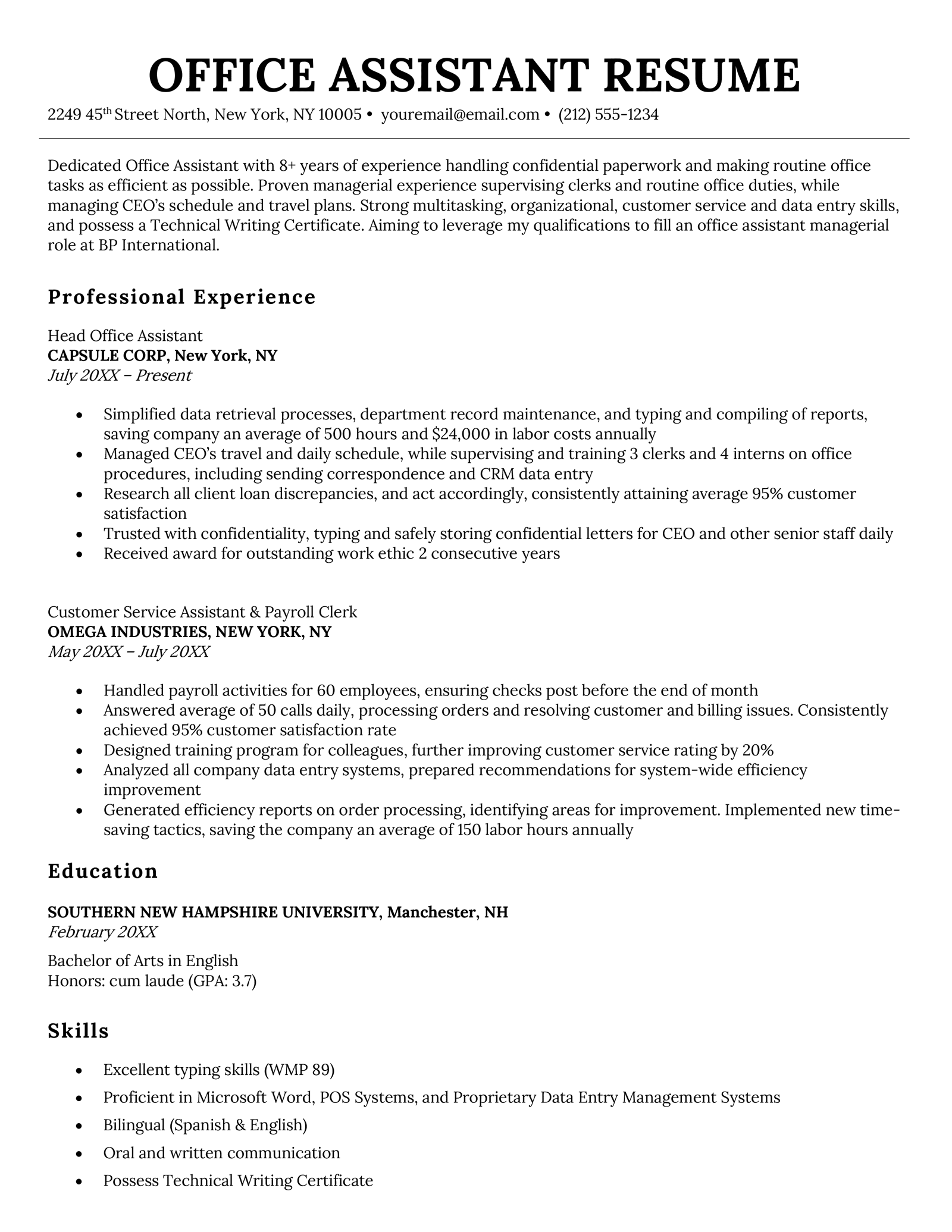 Office Assistant Resume Example V2 