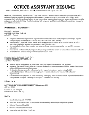 An example of a office assistant resume